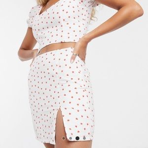 Strawberry print skirt and puff crop top